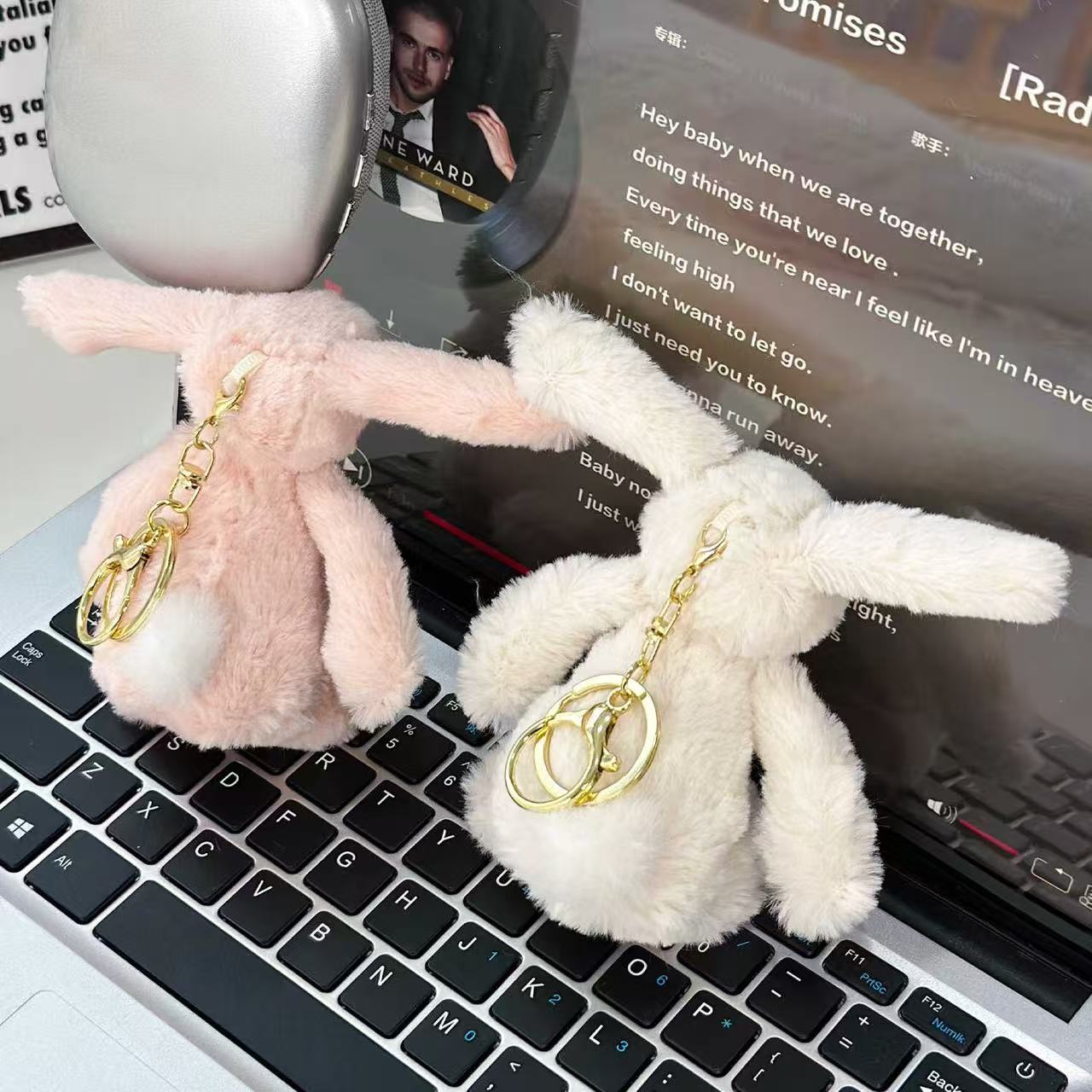 Fluffy Long-Eared Bunny Plush Keychain - Image 5