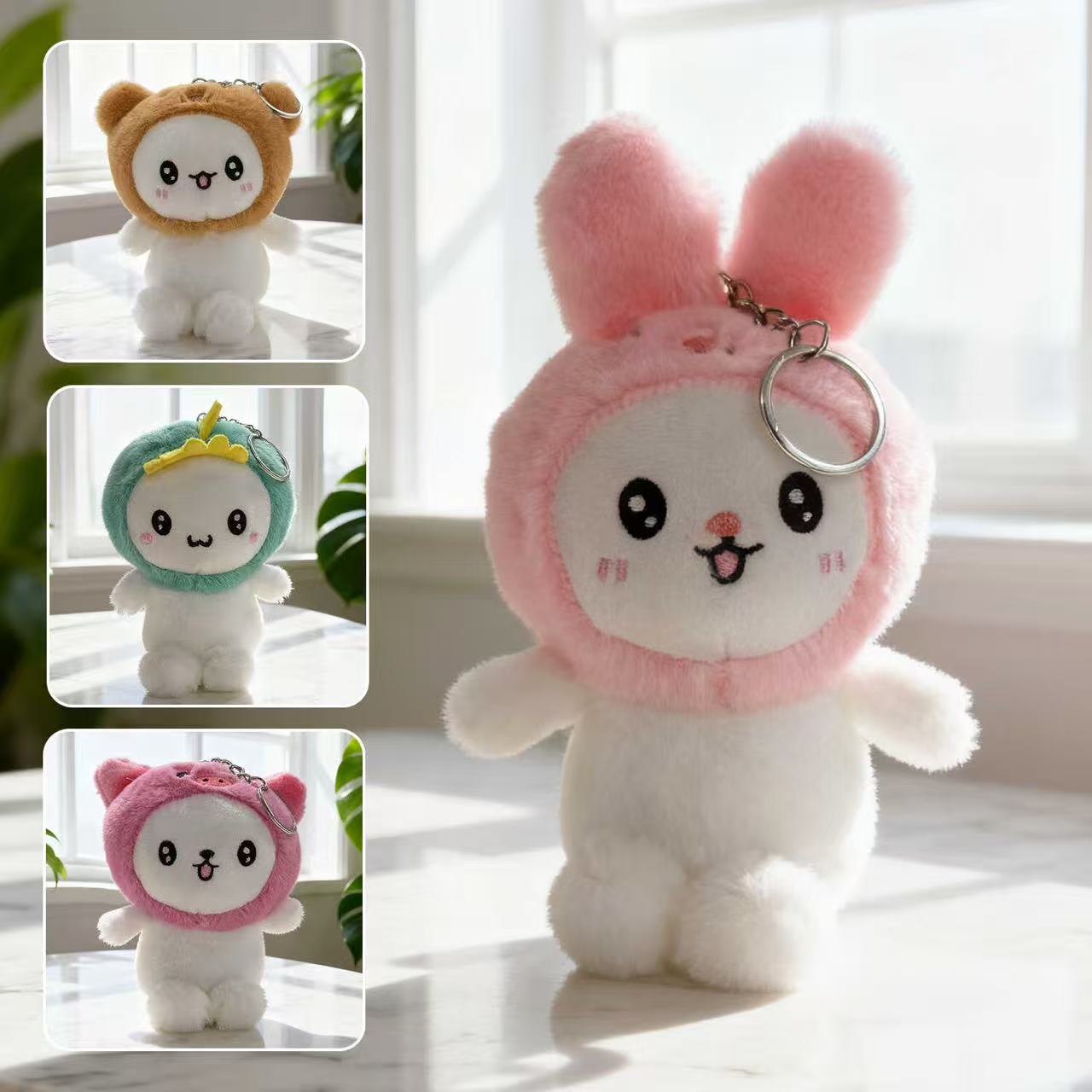 Colorful Animal Head Plush Keychain