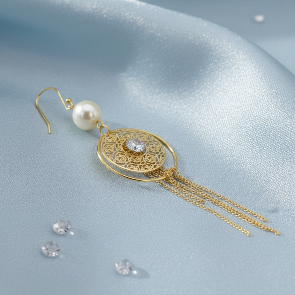 Pearl Hollow Ring Tassel Earrings - Image 5