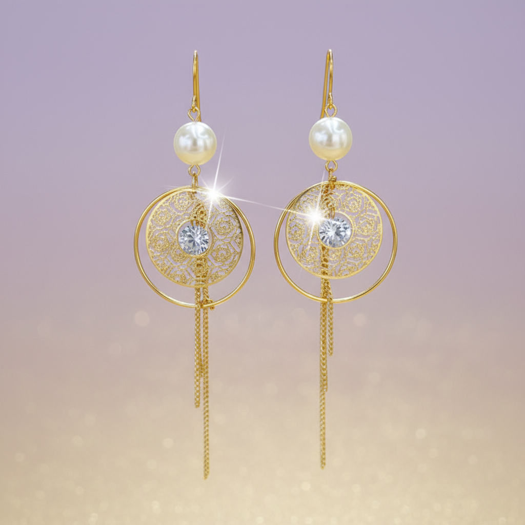 Pearl Hollow Ring Tassel Earrings - Image 7