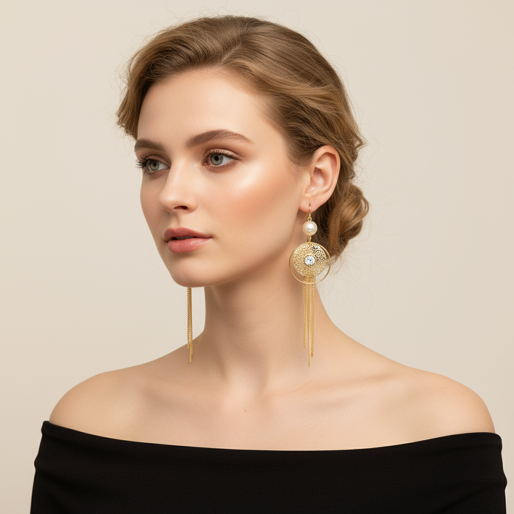 Pearl Hollow Ring Tassel Earrings - Image 8