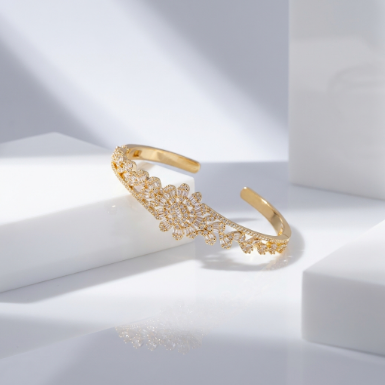 Golden Glow Bold Pavé Zircon Bracelet Butterfly Stainless Steel Bracelet Hover