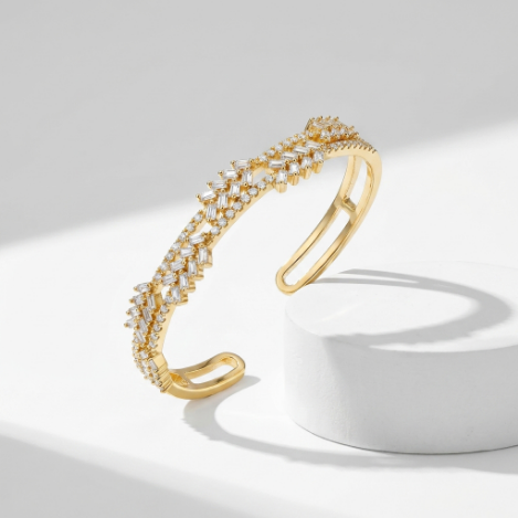 Golden Glow Bold Pavé Zircon Bracelet Butterfly Metal Bracelet Hover