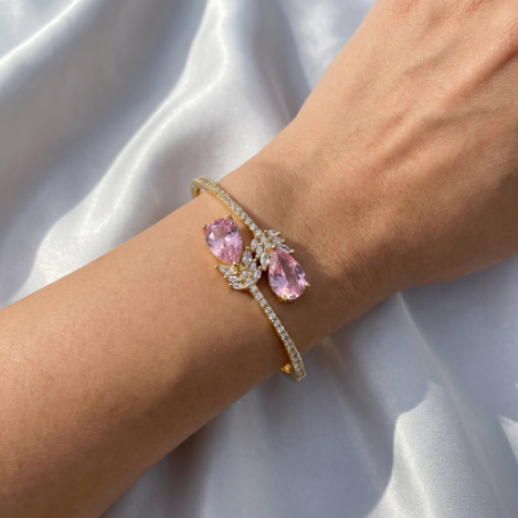 Golden Glow Bold Pavé Zircon Bracelet Butterfly Metal Bracelet