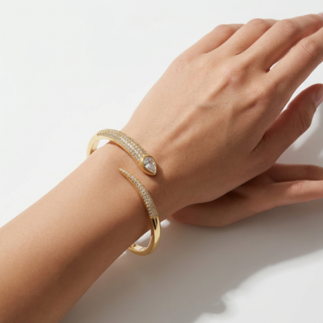 Golden Glow Bold Pavé Zircon Bracelet Butterfly Metal Bracelet