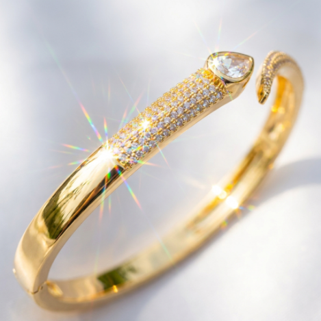 Golden Glow Bold Pavé Zircon Bracelet Butterfly Metal Bracelet