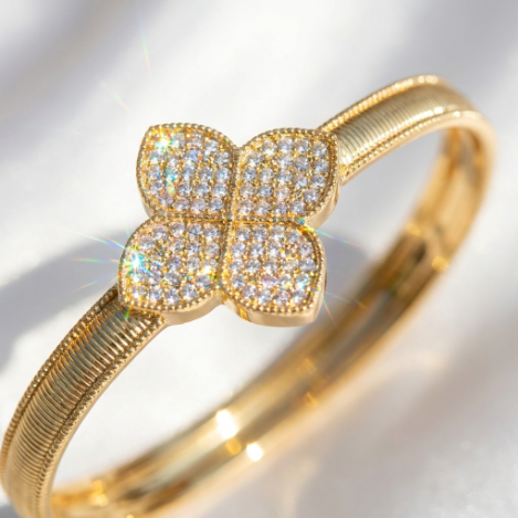 Golden Glow Bold Pavé Zircon Bracelet Butterfly Metal Bracelet Hover