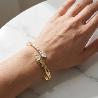 Golden Glow Bold Pavé Zircon Bracelet Butterfly Metal Bracelet