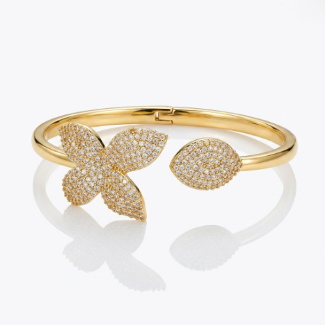 Golden Glow Bold Pavé Zircon Bracelet Butterfly Metal Bracelet