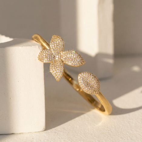 Golden Glow Bold Pavé Zircon Bracelet Butterfly Metal Bracelet Hover