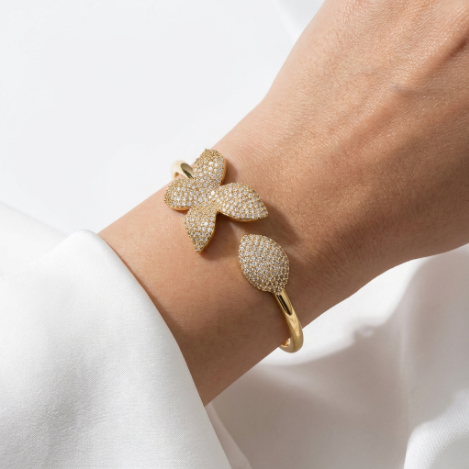 Golden Glow Bold Pavé Zircon Bracelet Butterfly Metal Bracelet