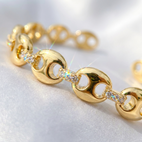 Golden Glow Bold Pavé Zircon Bracelet Butterfly Metal Bracelet