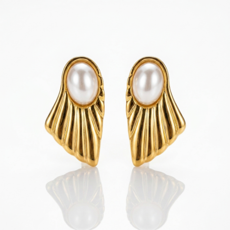 Golden Glow Pavé Butterfly Long High Polish Stainless Steel Earrings