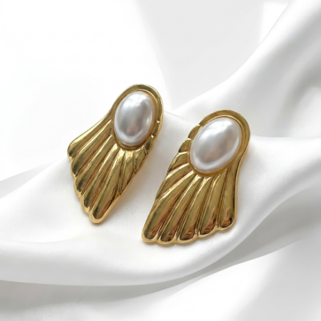 Golden Glow Pavé Butterfly Long High Polish Stainless Steel Earrings Hover