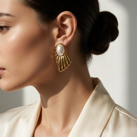 Golden Glow Pavé Butterfly Long High Polish Stainless Steel Earrings