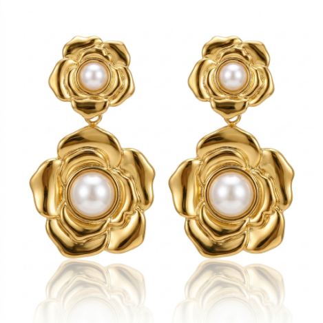 Golden Glow Pavé Butterfly High Polish Stainless Steel Earrings
