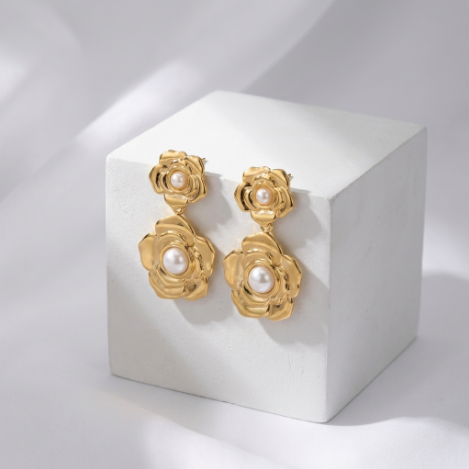 Golden Glow Pavé Butterfly High Polish Stainless Steel Earrings Hover