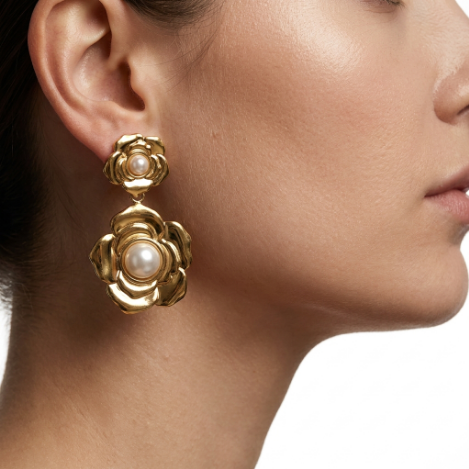 Golden Glow Pavé Butterfly High Polish Stainless Steel Earrings