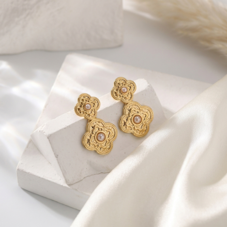 Golden Glow Pavé Butterfly High Polish Stainless Steel Earrings Hover