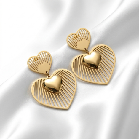 Golden Glow Bold Pavé Butterfly High Polish Stainless Steel Earrings Hover