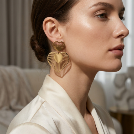 Golden Glow Bold Pavé Butterfly High Polish Stainless Steel Earrings