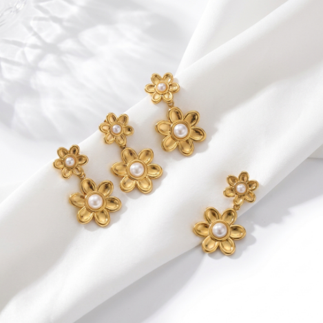 Golden Glow Pavé Butterfly High Polish Stainless Steel Earrings Hover