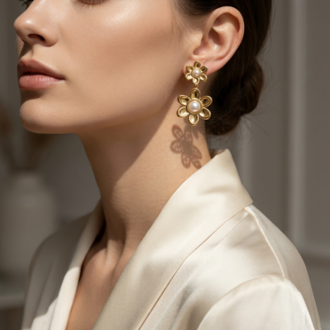 Golden Glow Pavé Butterfly High Polish Stainless Steel Earrings