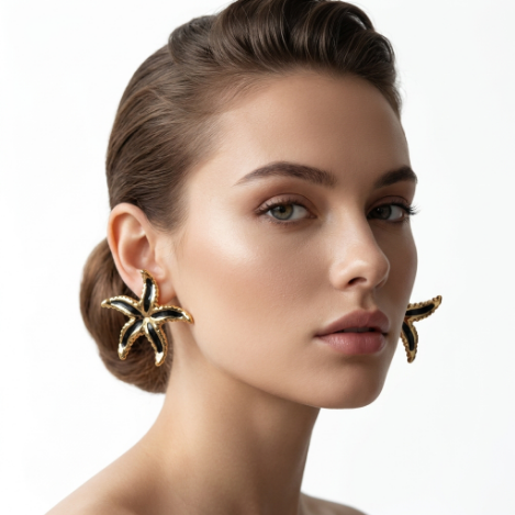 Golden Glow Bold Pavé Butterfly High Polish Euro-American Metal Earrings