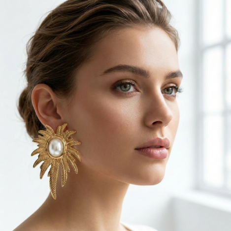 Golden Glow Bold Pavé Butterfly High Polish Euro-American Metal Earrings