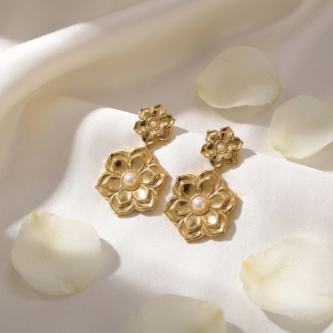 Golden Glow Pavé Butterfly High Polish Euro-American Fashion Metal Earrings Hover