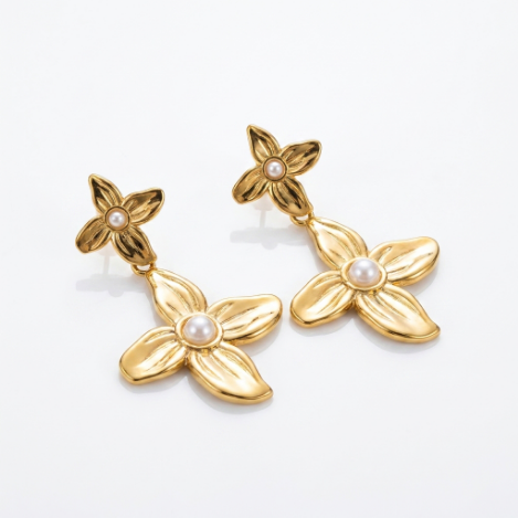 Golden Glow Full Pavé Butterfly High Polish Stainless Steel Earrings