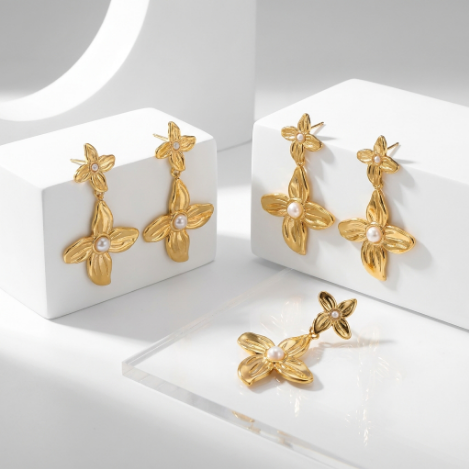 Golden Glow Full Pavé Butterfly High Polish Stainless Steel Earrings