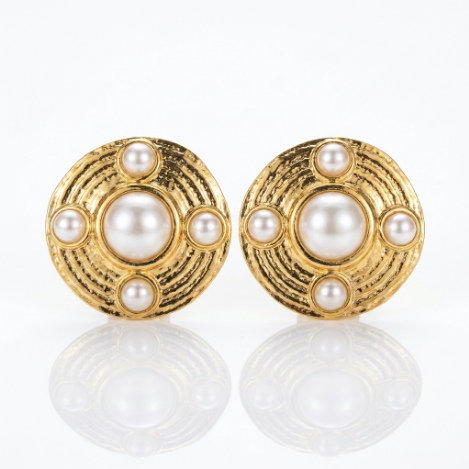 Golden Glow Wide Band Bold Pavé Butterfly High Polish Stainless Steel Earrings