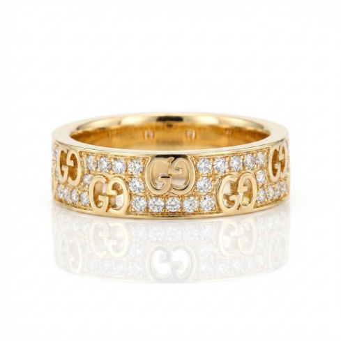 Classic Double G motif Full Pavé Stainless Steel Ring
