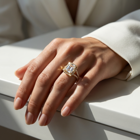 Golden Glow Classic Accent Stone 5A Stone High Polish Vacuum Plated 304 Stainless Steel Ring