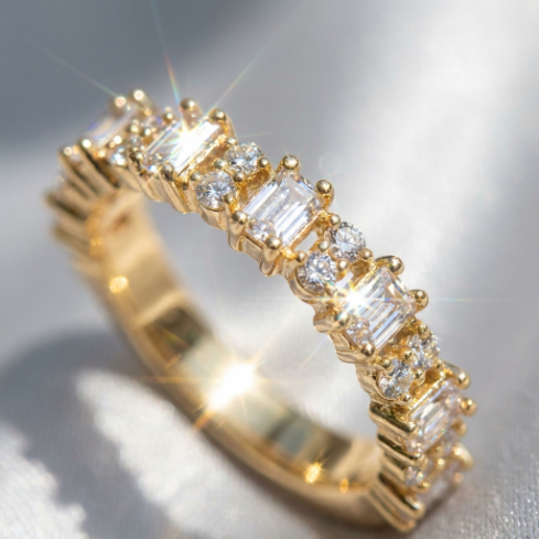 Stone Row Accent Stone 5A Stone Openwork High Polish Euro-American 304 Stainless Steel Ring