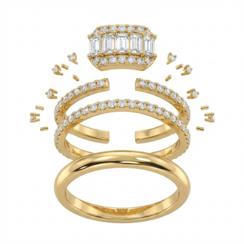 Stone Row Accent Stone 5A Stone Openwork High Polish Euro-American 304 Stainless Steel Ring
