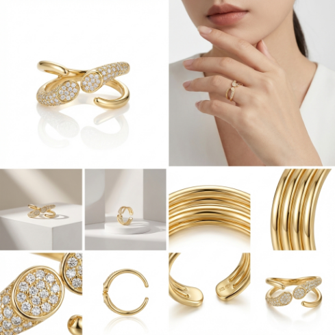 Stone Row Classic Motif Slim Pavé Zircon 304 Stainless Steel Ring