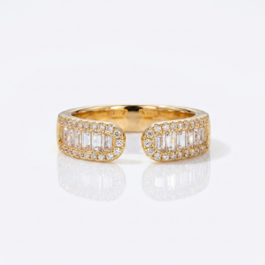Golden Glow Stone Row Classic Motif Pavé Zircon 304 Stainless Steel Ring