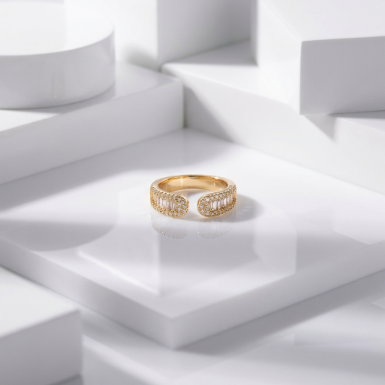 Golden Glow Stone Row Classic Motif Pavé Zircon 304 Stainless Steel Ring