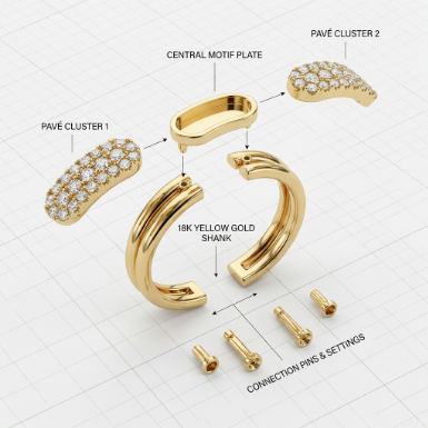 Golden Glow Stone Row Classic Motif Pavé Zircon 304 Stainless Steel Ring