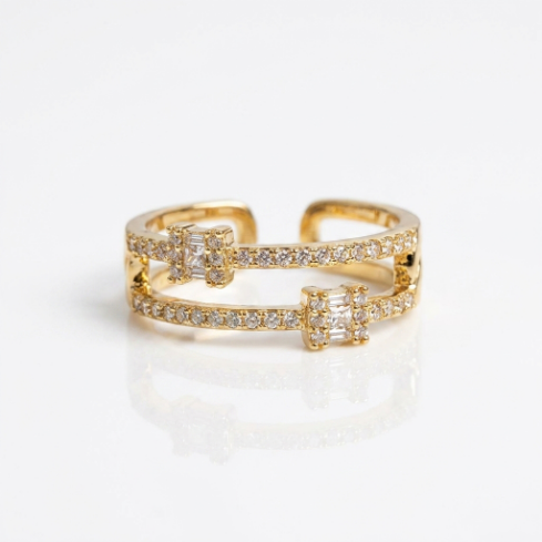 Signet Stone Row Pavé Zircon Accent Stone 5A Stone 304 Stainless Steel Ring