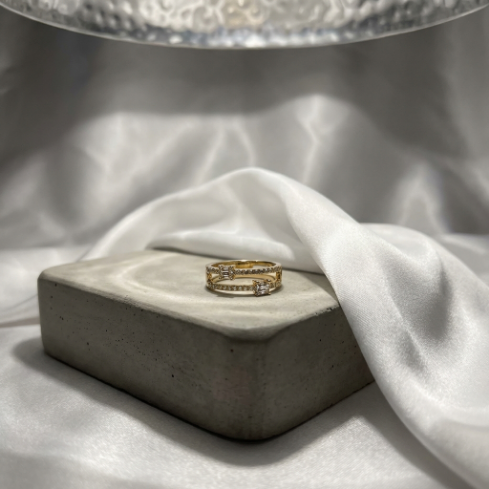 Signet Stone Row Pavé Zircon Accent Stone 5A Stone 304 Stainless Steel Ring Hover