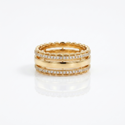 Signet Stone Row Pavé Zircon Accent Stone 5A Stone 304 Stainless Steel Ring