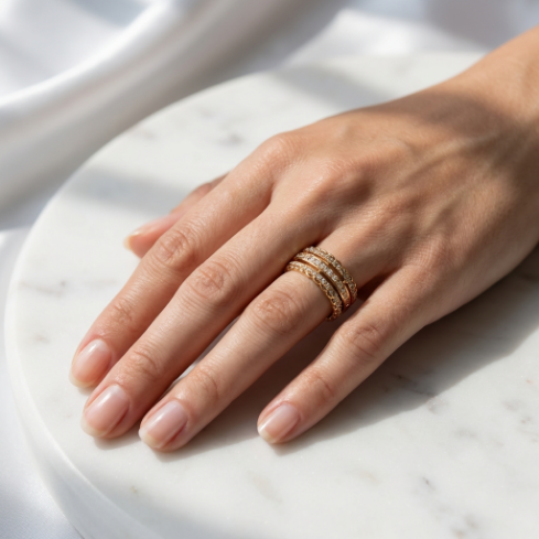 Signet Stone Row Pavé Zircon Accent Stone 5A Stone 304 Stainless Steel Ring