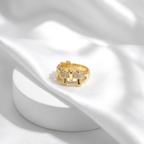 Signet Bold Stone Row Pavé Zircon Accent Stone 304 Stainless Steel Ring Hover