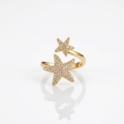 Golden Glow Stone Row Classic Motif Slim Pavé 304 Stainless Steel Ring