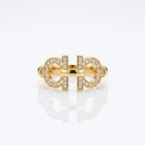Golden Glow Stone Row Classic Motif Pavé Zircon 304 Stainless Steel Ring
