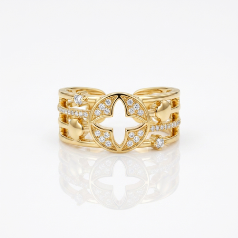 Golden Glow Stone Row Classic Motif Pavé Zircon 304 Stainless Steel Ring