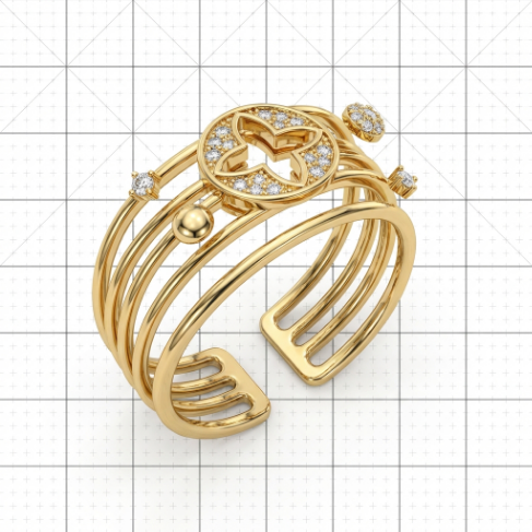 Golden Glow Stone Row Classic Motif Pavé Zircon 304 Stainless Steel Ring